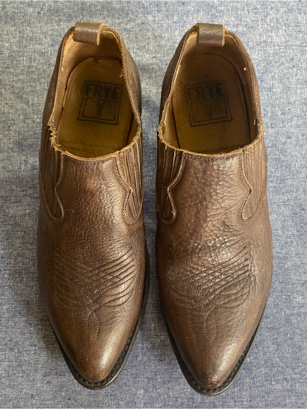 Frye Dark Brown Leather Women's Western Slip-On Bootie
